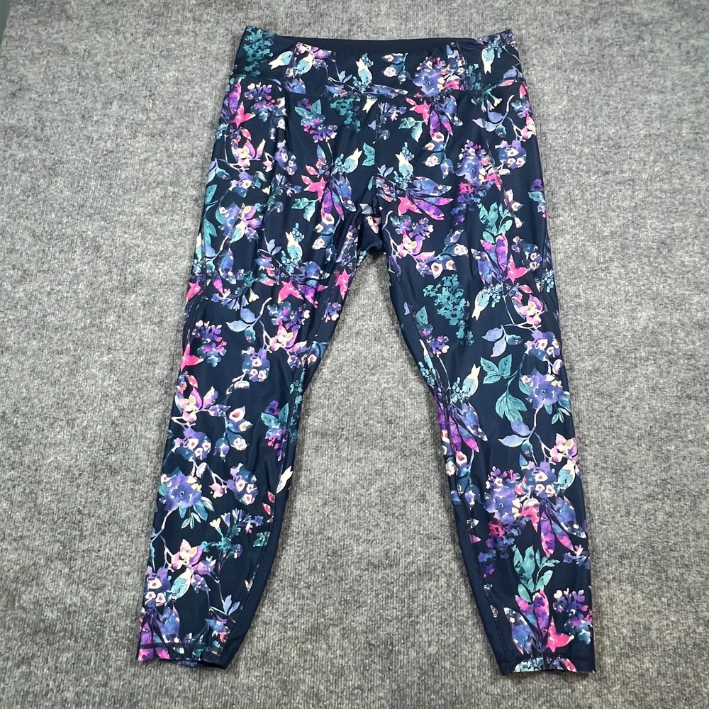 Dip Cropped Leggings Womens 2X Multicolor Floral Print High Waisted Gym Workout